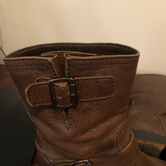 PRADA Women's Brown Leather Motorcycle Boots Ankle 37.5 - Picture 7 of 9